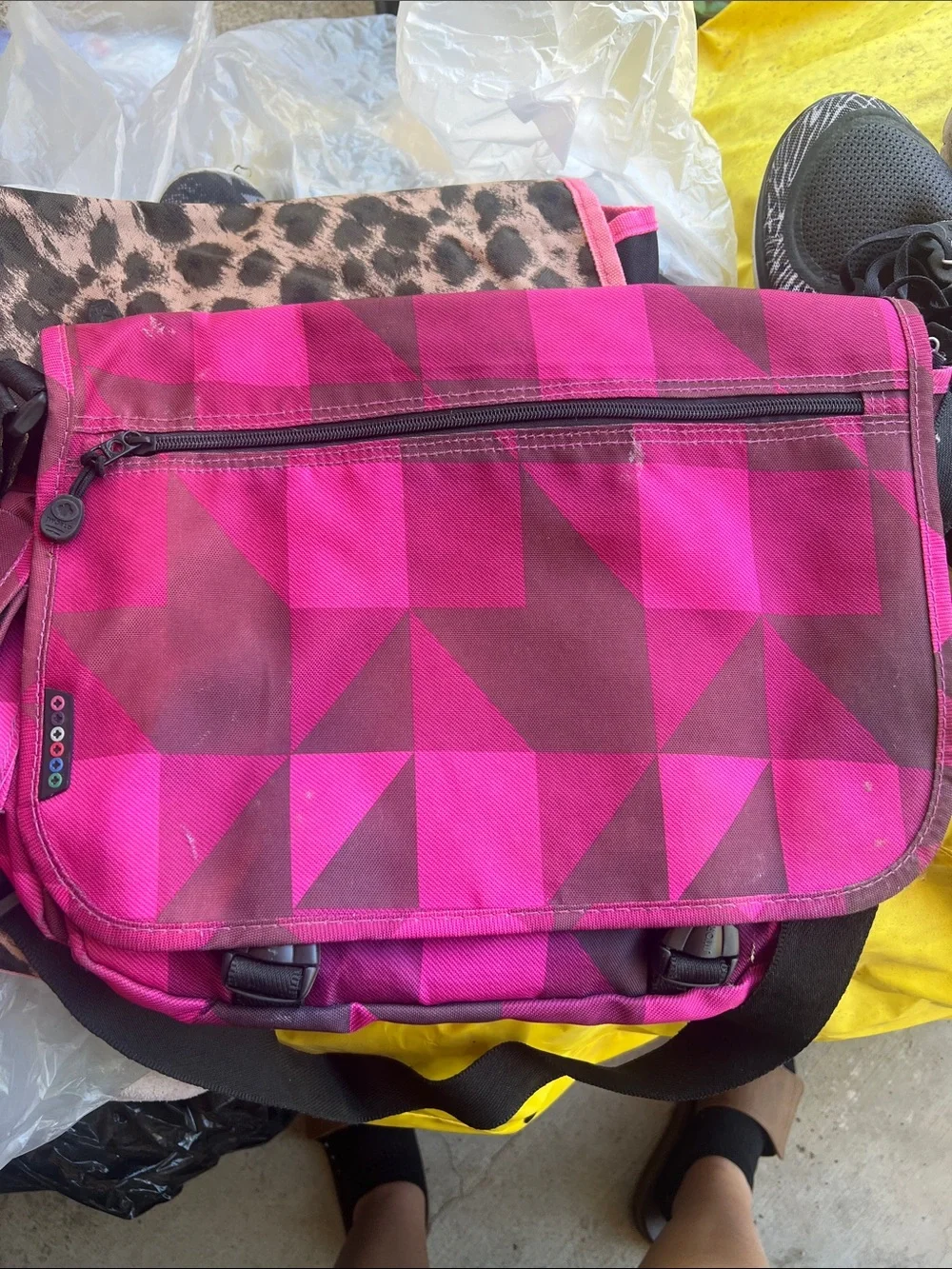 Pink Geometric Crossbody Messenger Bag